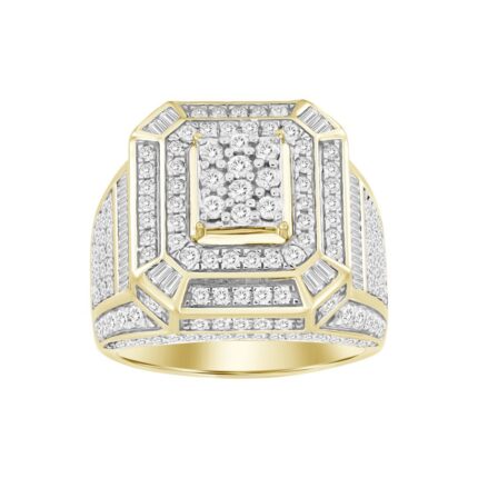 MEN'S RING 2.60CT ROUND/BAGUETTE DIAMOND 10K YELLOW GOLD