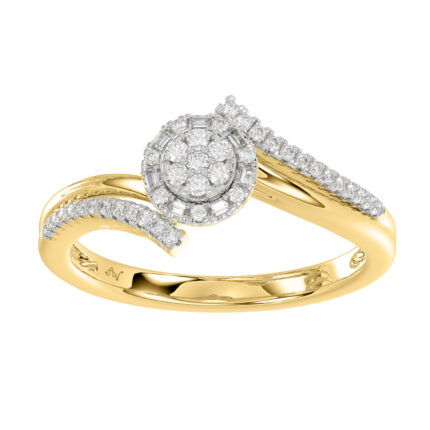 LADIES RING 0.20CT ROUND/BAGUETTE DIAMOND 14K YELLOW GOLD (SI QUALITY)