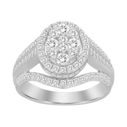 LADIES RING 1.00CT ROUND/BAGUETTE DIAMOND 10K WHITE GOLD