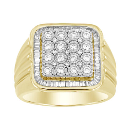 MEN'S RING 0.75CT ROUND/BAGUETTE  DIAMOND 10K YELLOW GOLD