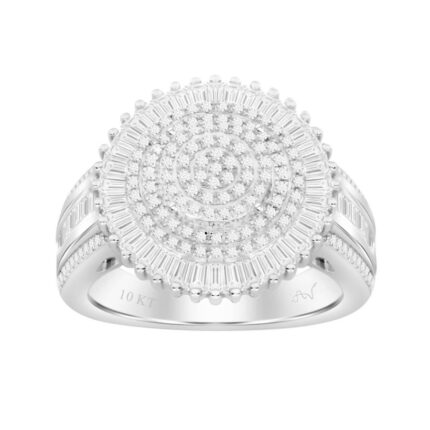 LADIES RING 1.00CT ROUND/BAGUETTE DIAMOND 10K WHITE GOLD